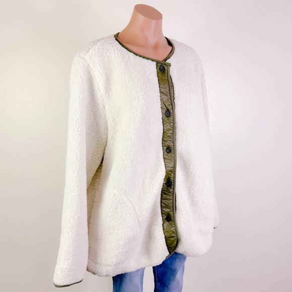 Sanctuary Arcadia Coat Button Faux Fur Fleece Sherpa Jacket Cream Green XL NEW - Picture 11 of 11